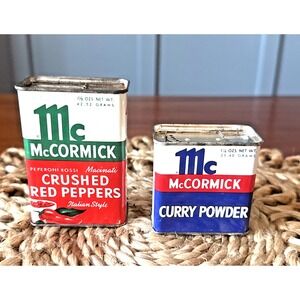 Vintage McCormick Spice Tins Crushed Red Peppers & Curry – Slide Metal 40's-50's